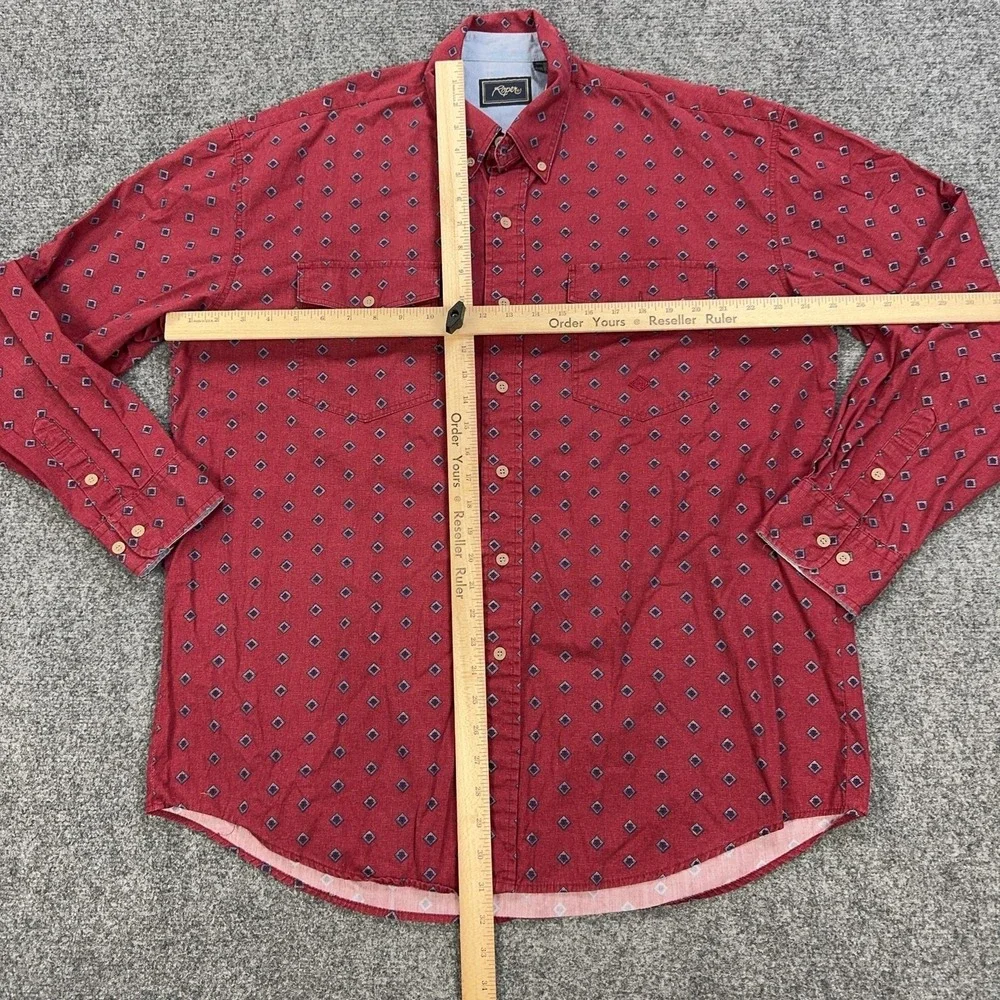 Roper Shirt Mens Large Red Geometric Long Sleeve Button Up Pockets Western